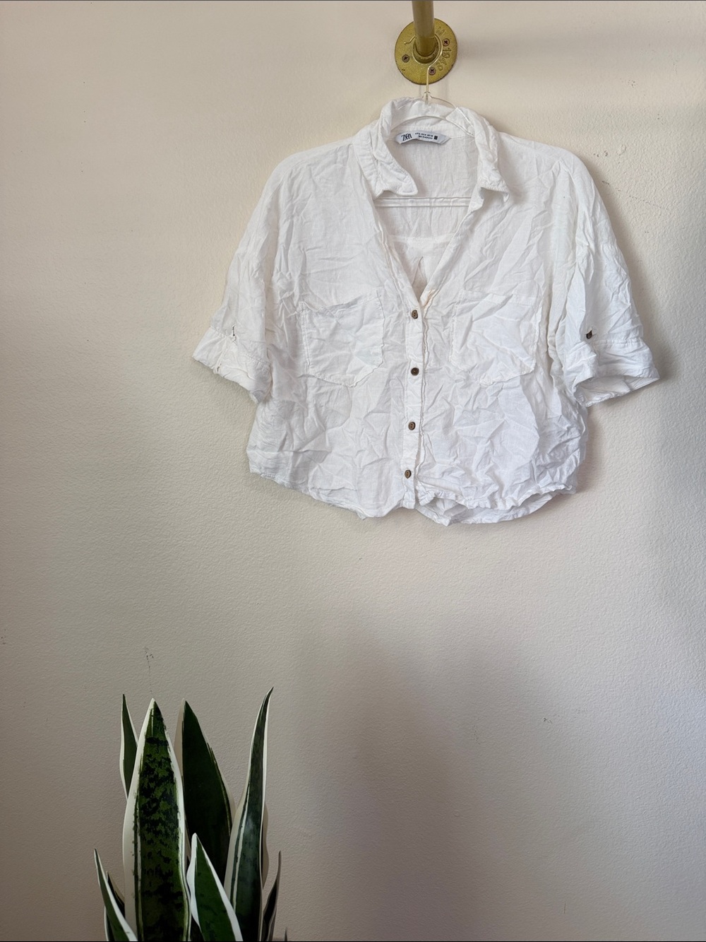 Zara cropped white boxy button down